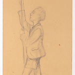 A pencil drawing on paper of a young man pulling rope.