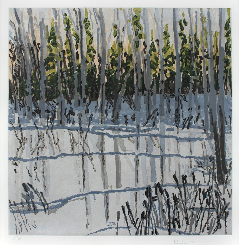 Trees Reflected on Ice, 2002, aquatint on Rives BFK, 22 1/2 x 23 3/4 inches