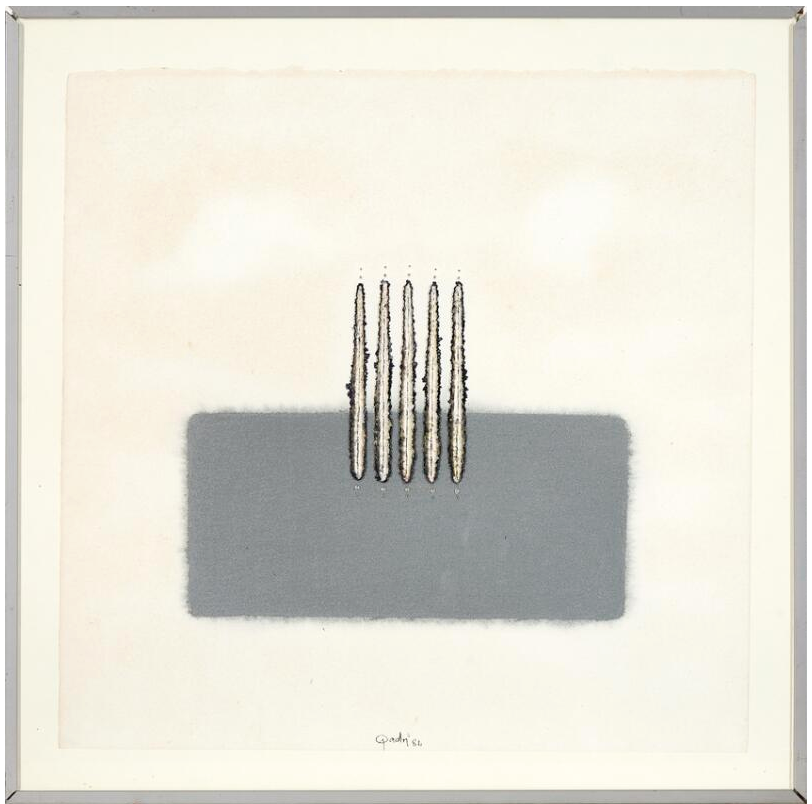 Sohan Qadri, Untitled, 1984, Acrylic, ink and incisions on paper, 12&nbsp;⅗ x 13 in (32 x 33 cm), QADSO024