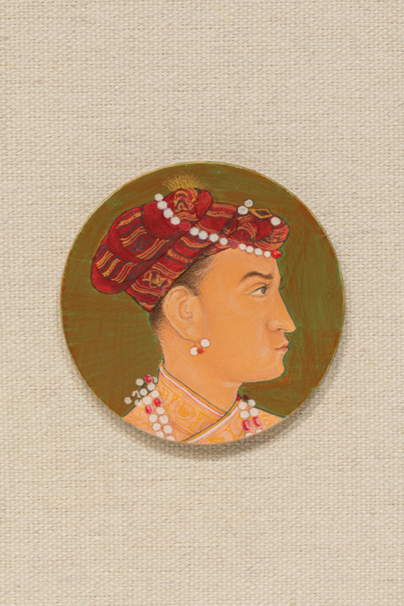 Hasnat Mehmood, Young Prince, 2021, Gouache on wasli paper,&nbsp;2 in diameter (5 cm diameter), MEHHA012