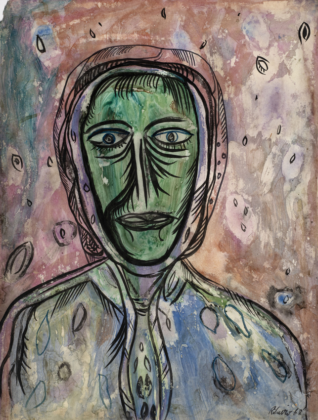 Lancelot Ribeiro, Untitled (Head), 1968, Polyvinyl acetate wash on paper, 22 x 16&nbsp;&frac12; in (55.9 x 41.9 cm), RIBLA058