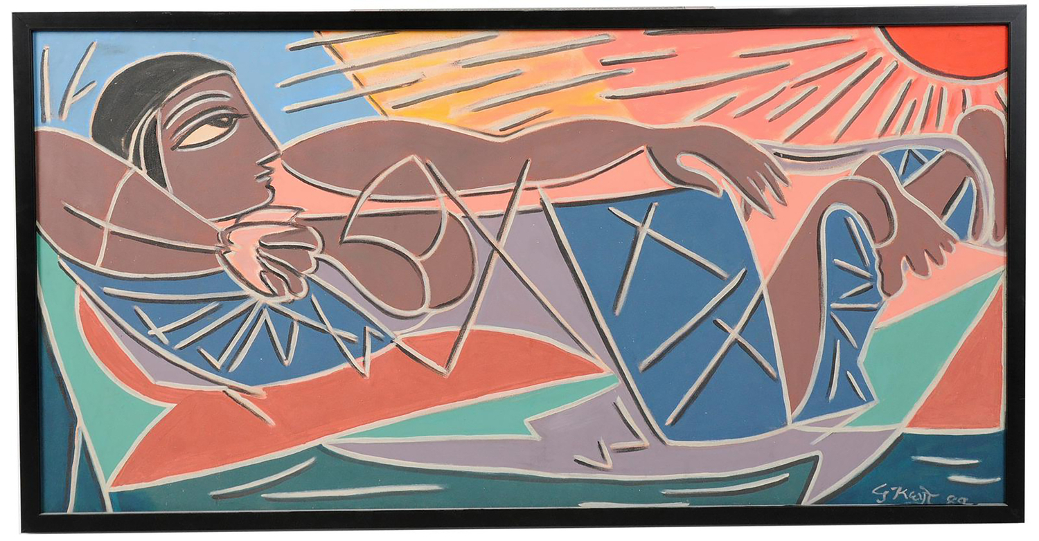 George Keyt, Vilande kvinna, 1989, Oil on canvas, 23&nbsp;&frac14; x 46&nbsp;⅚ in (59 x 119 cm), KEYGE004