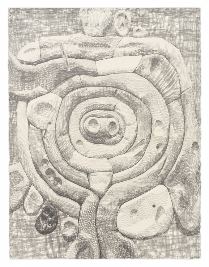 Mitted Orbanoid II, 2024, Graphite on paper,