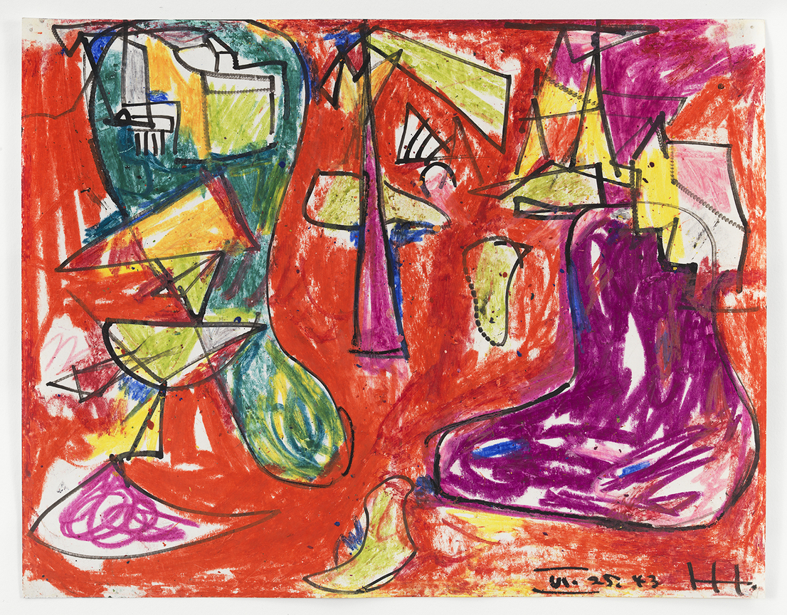 Red, Purple and Green, 1943, Crayon and ink on paper, 11 x 14 inches,, 27.9 x 35.6 cm, AMY#15038