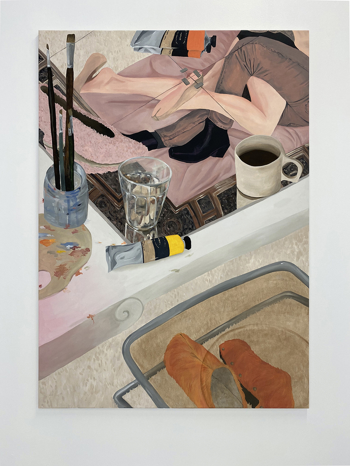 Romane de Watteville, Vue d'Atelier, 2023, acrylic on canvas, 140 &times; 100 cm (55 1/8" &times; 39 3/8"), courtesy the Artist and Ciaccia Levi, Paris - Milan