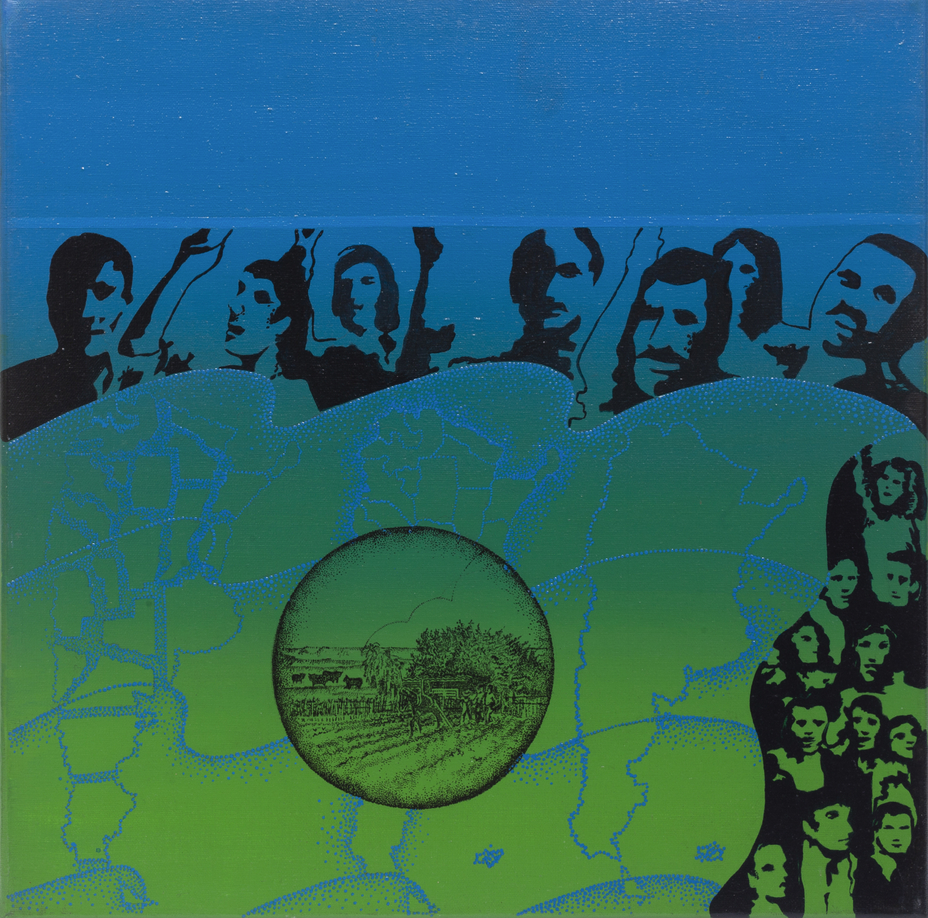 Elda Cerrato, El sue&ntilde;o de la casita propia III, 1976, acrylic on canvas, 15 ⅛ x 15 ⅛ in. &copy; The Estate of Elda Cerrato. Courtesy Galerie Lelong, New York.