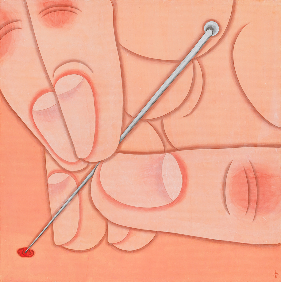 Tseng Chien-Ying, Punctum, 2026, ink and color on paper, mineral pigments, metal sludge, 30 &frac34; x 30 &frac34; in, photography by Chu Chi-Hung. Courtesy of Kiang Malingue.