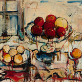 Audrey Flack, Untitled (Still Life of Fruit on Tazzae in Room Interior), 1956