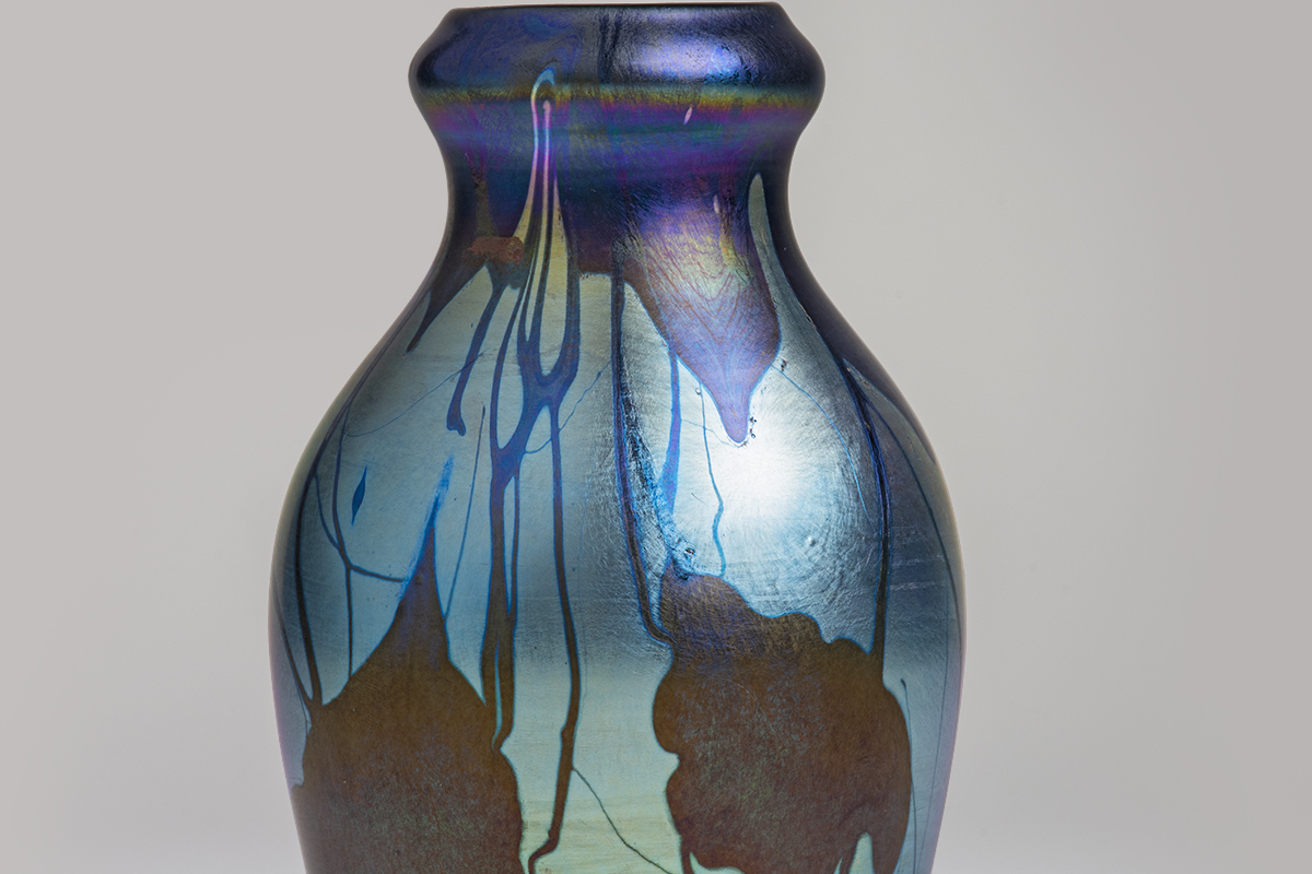 Early Decorated Blue Iridescent Favrile Glass Vase