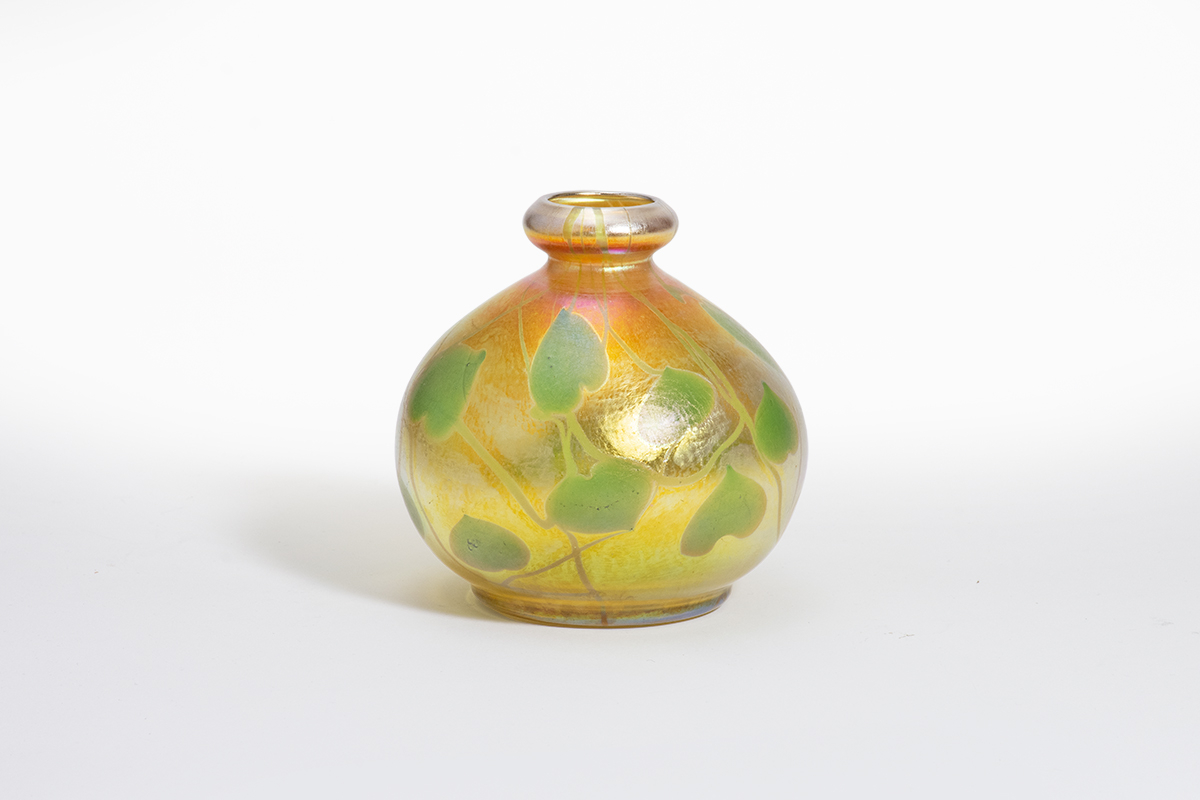 Decorated Gold Iridescent Favrile Glass Cabinet Vase