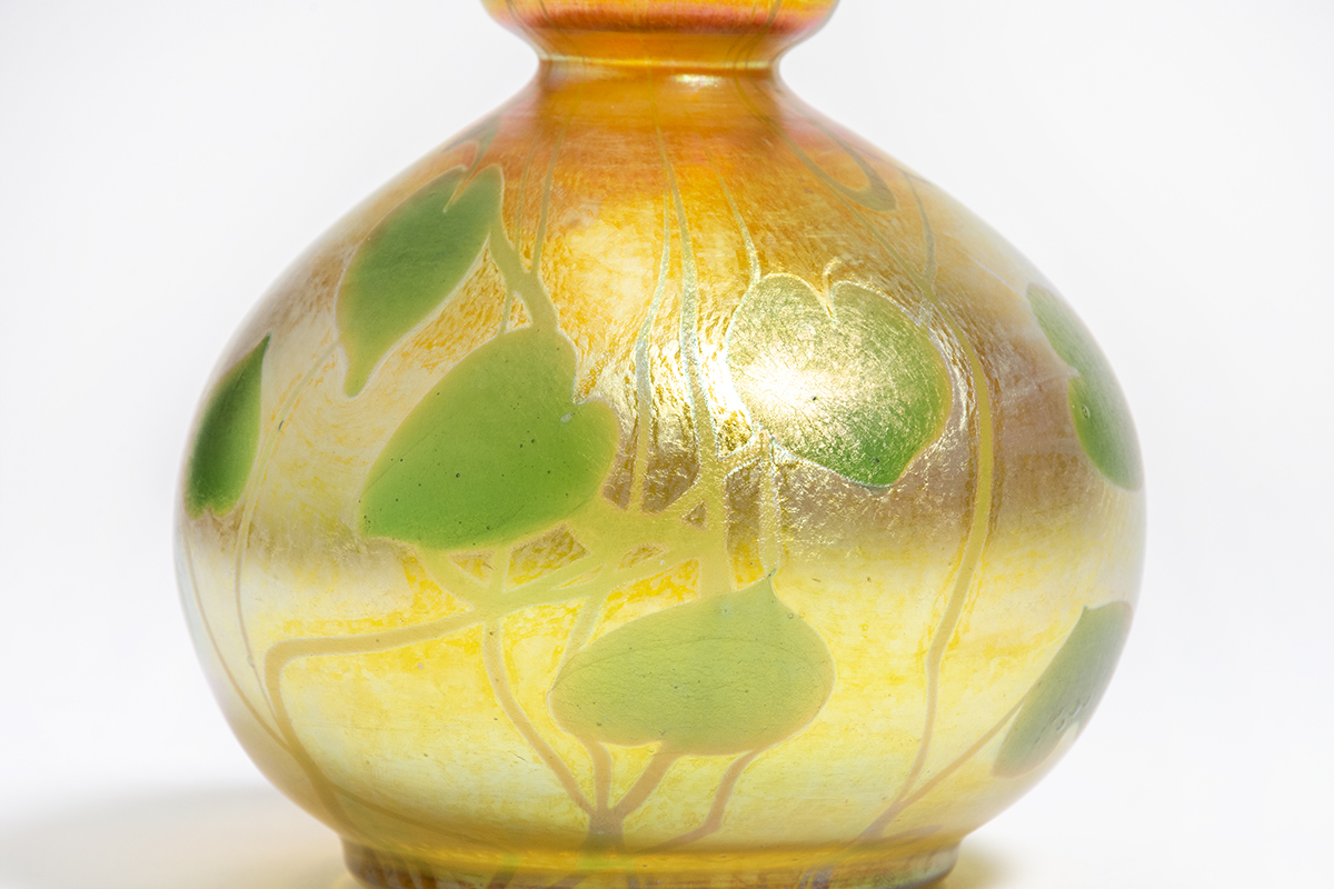 Decorated Gold Iridescent Favrile Glass Cabinet Vase