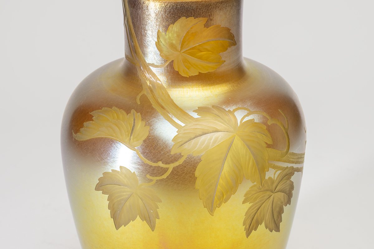 Large Gold Iridescent Vase with Intaglio Decoration