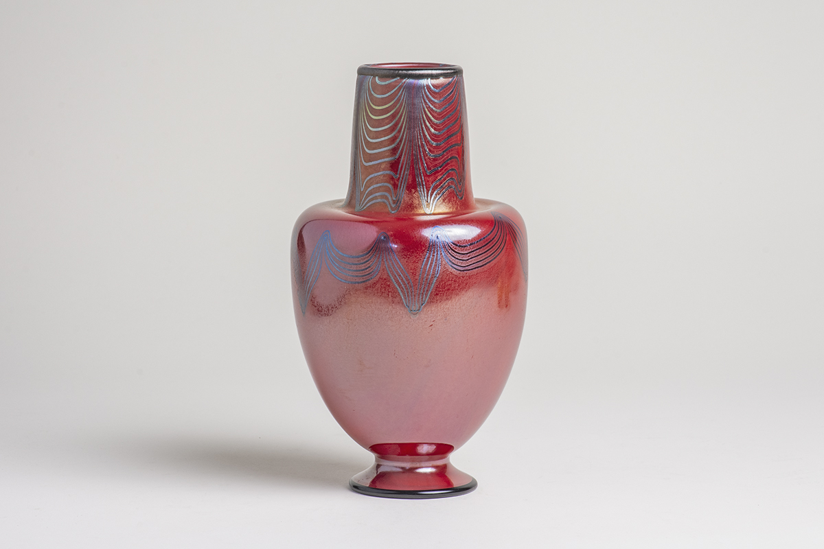 Decorated Red Favrile Glass Vase