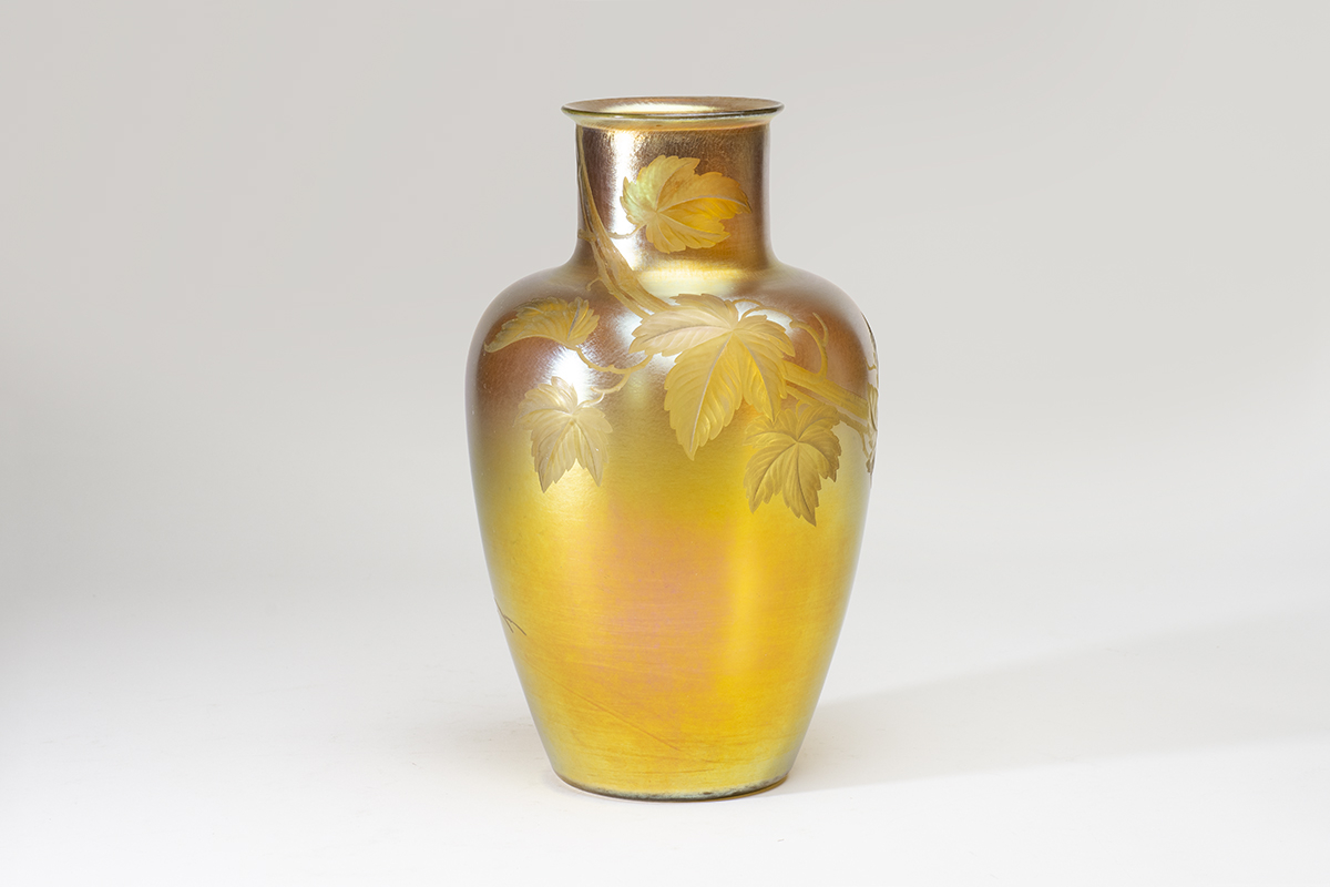 Large Gold Iridescent Vase with Intaglio Decoration