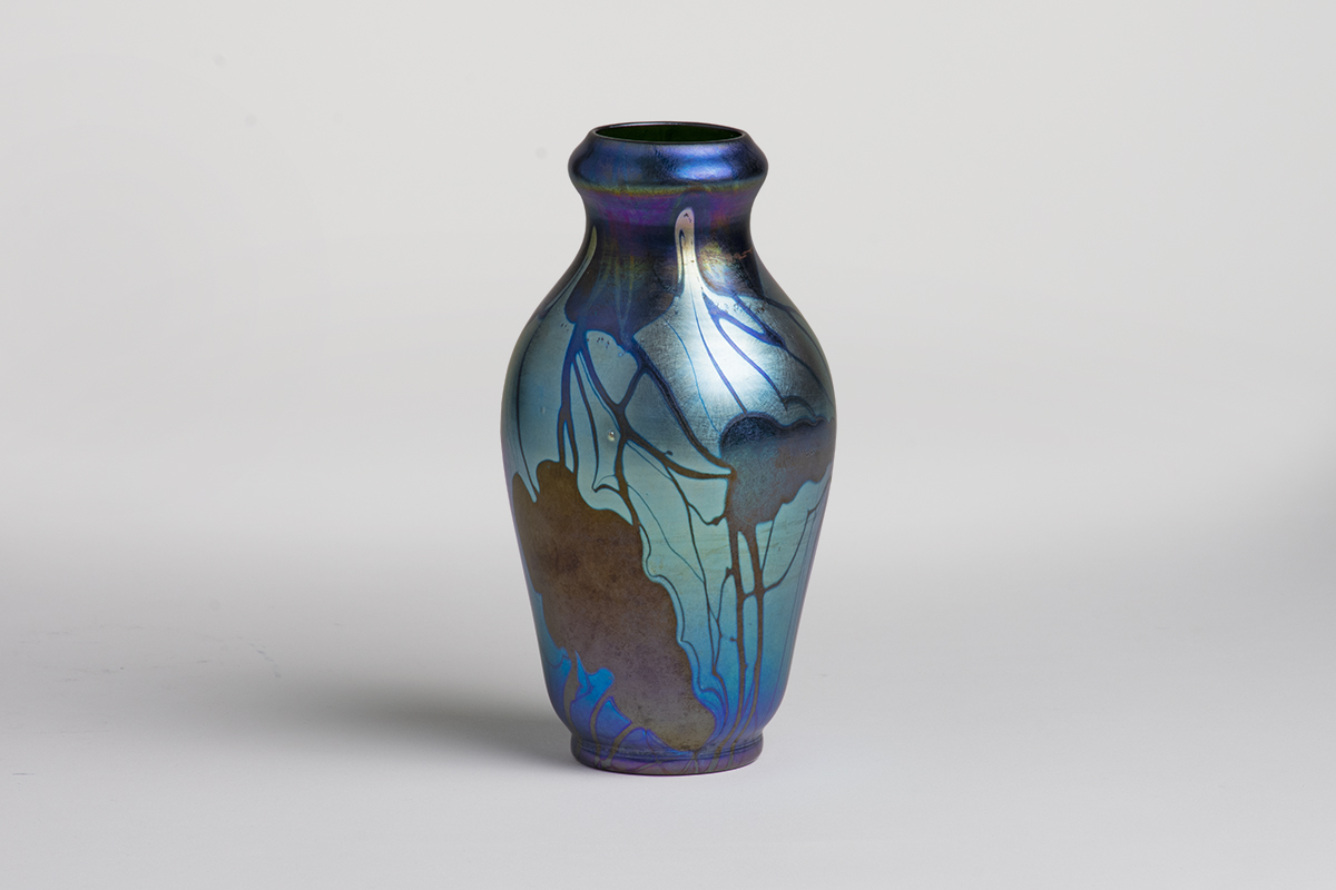 Early Decorated Blue Iridescent Favrile Glass Vase