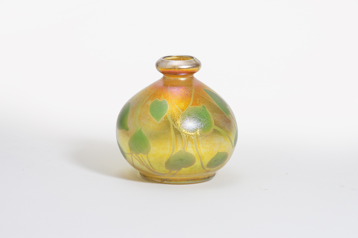 Decorated Gold Iridescent Favrile Glass Cabinet Vase