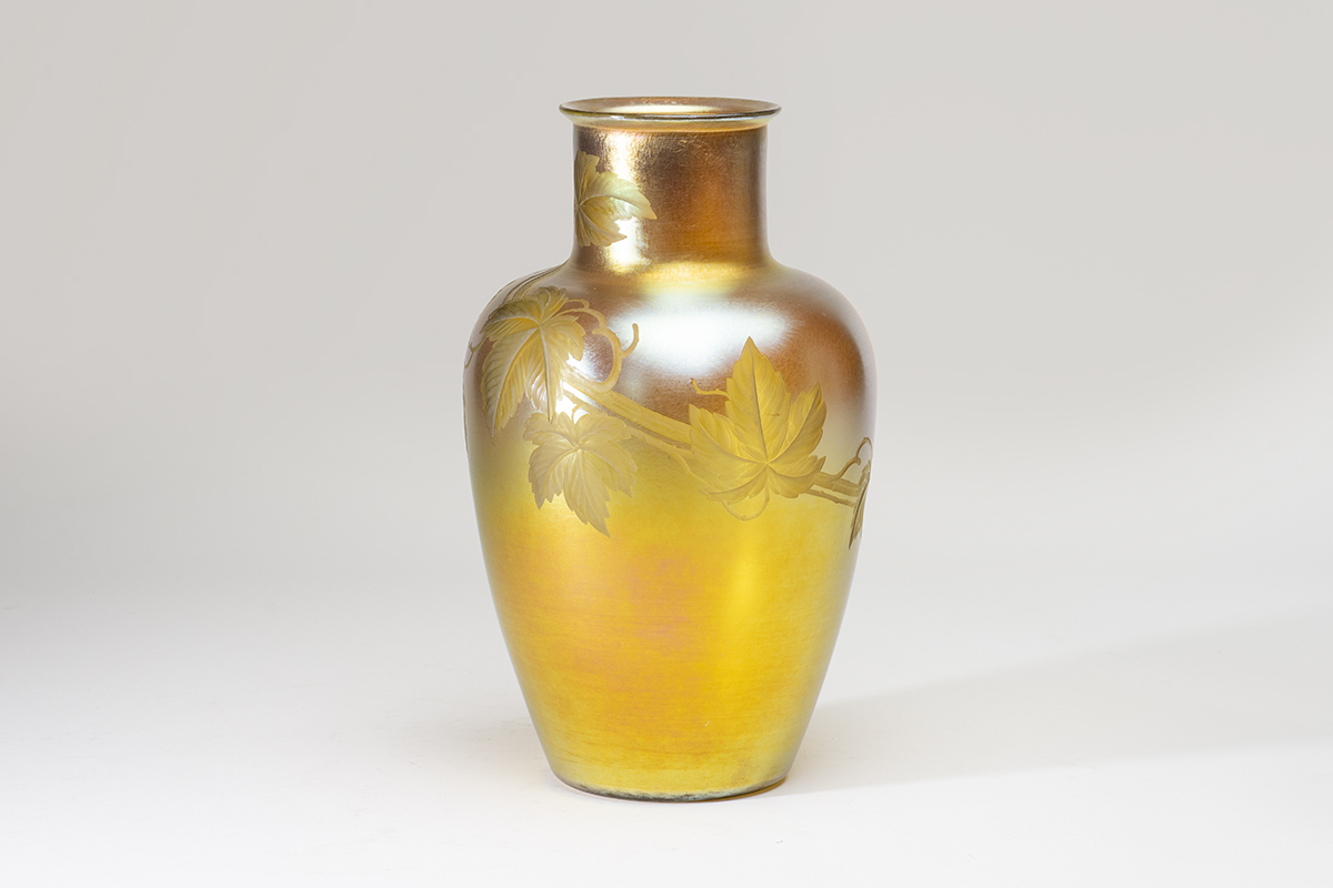 Large Gold Iridescent Vase with Intaglio Decoration