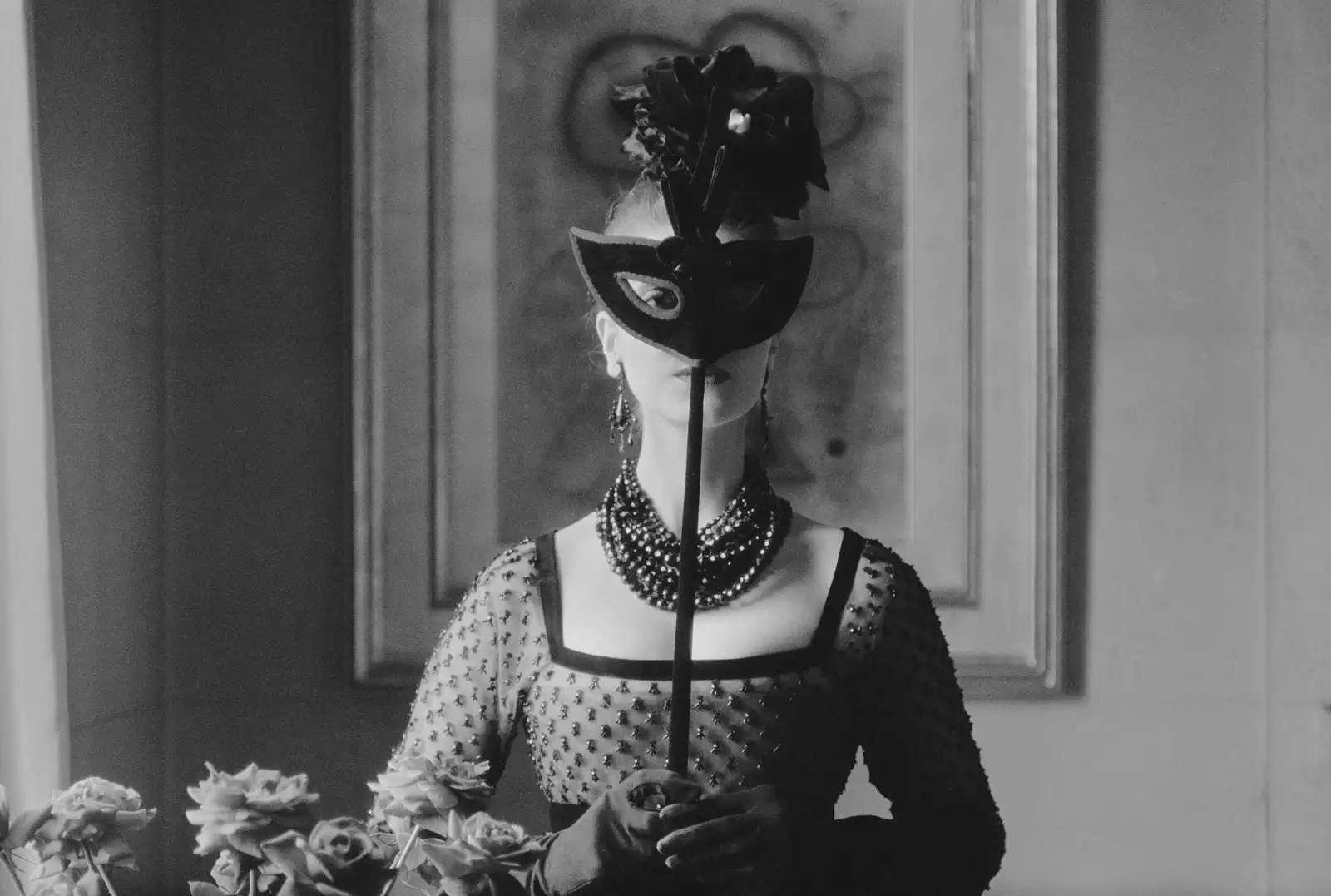 Mark Shaw, Dior, St. Laurent's Mask with Lola Dress, 1958
