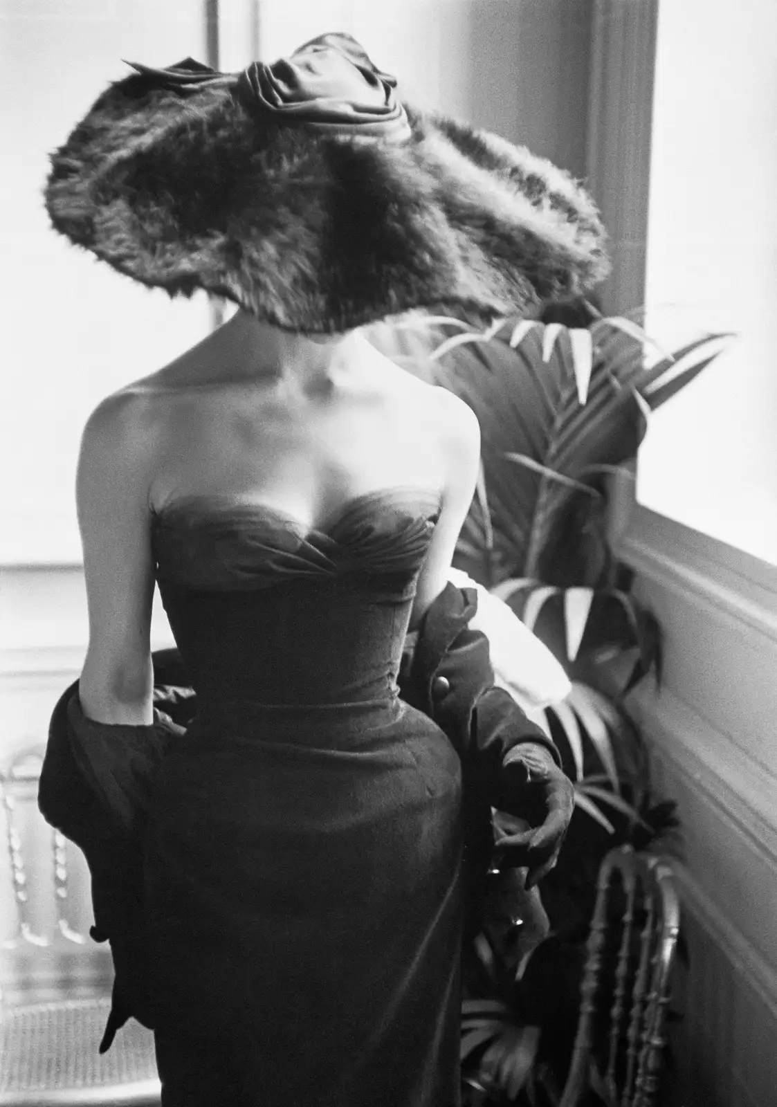 Mark Shaw, Dior Gown with Fur Hat, Paris, 1954