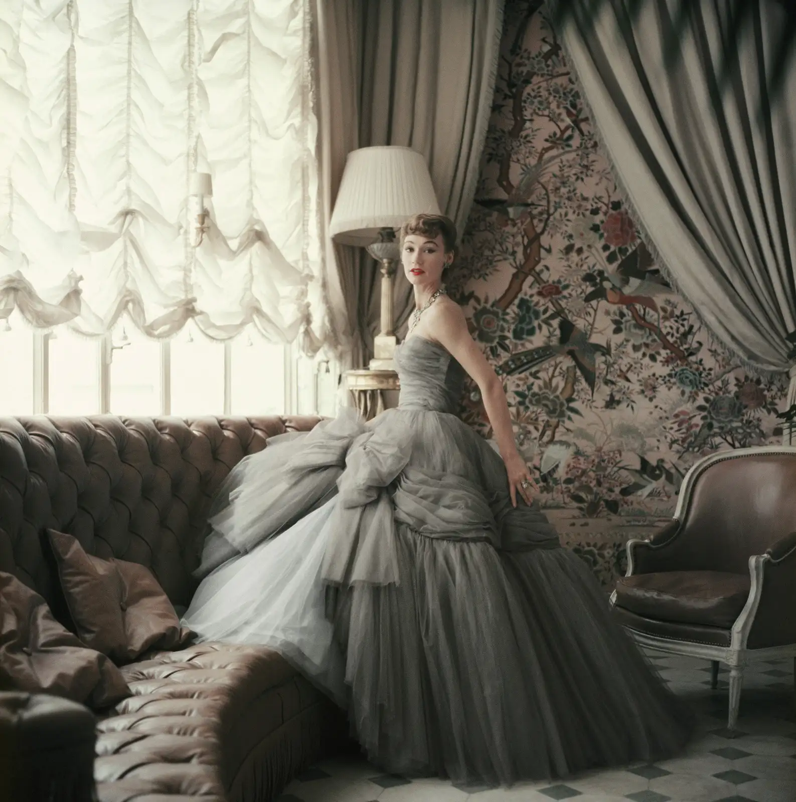 Mark Shaw, Sophie Malgat wears Dior in Dior's Passy Home, 1953