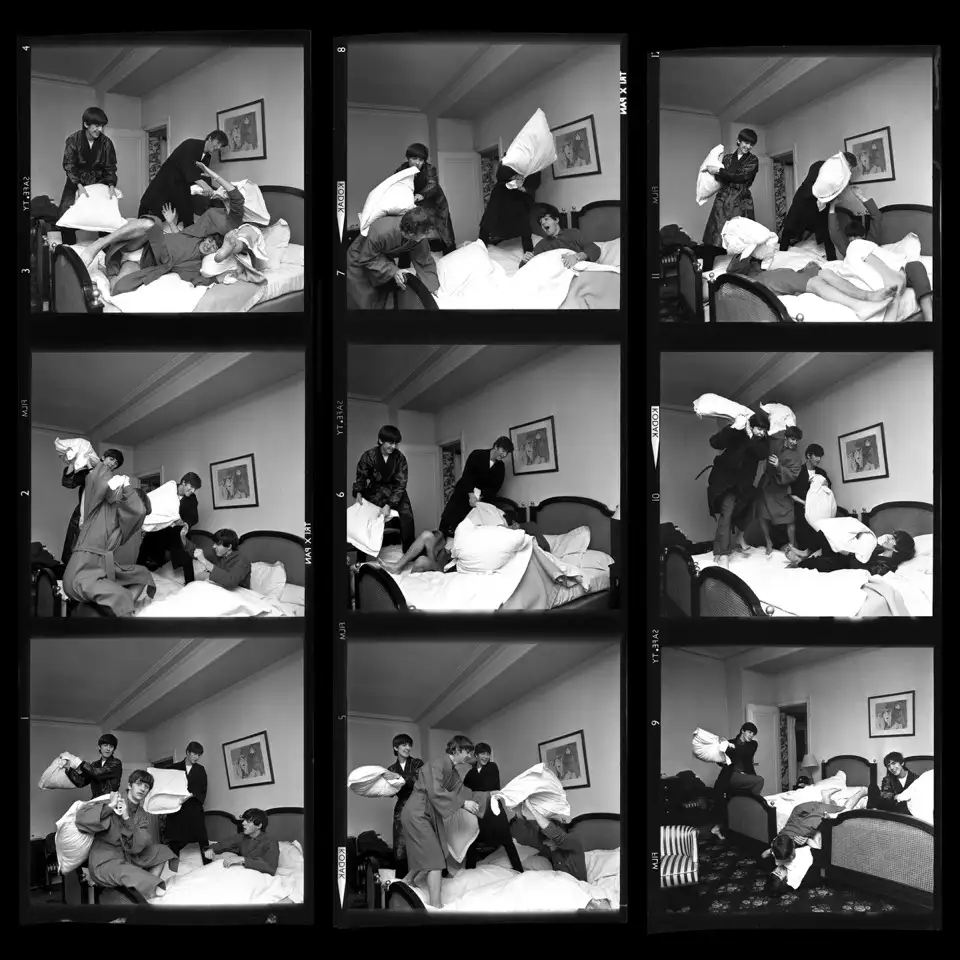 Harry Benson, Pillow Fight Times Nine Contact Sheet, 1964