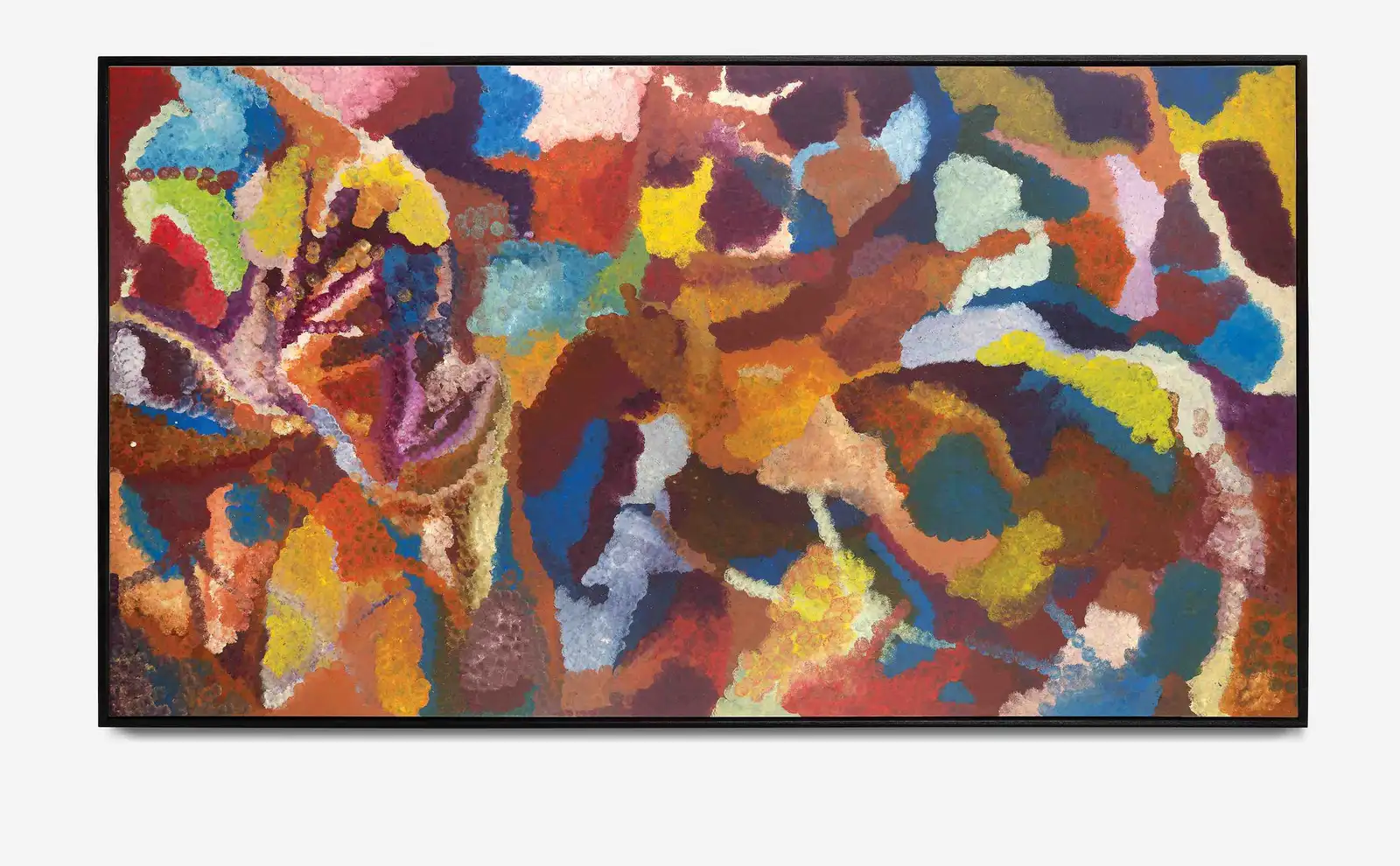 Emily Kam Kngwarray, 'Desert Storm', 1992, Synthetic polymer paint on linen, 138.9 cm × 304.8cm. Courtesy of the artist and Pace Gallery