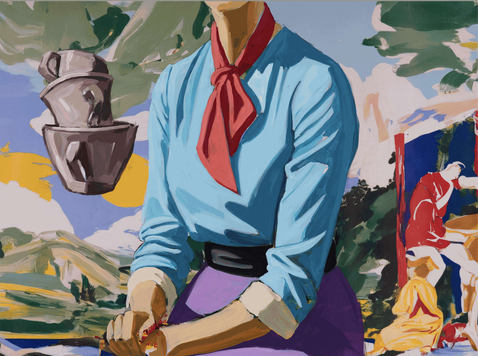 David Salle, 'Red Scarf' , 2025, Oil, acrylic, flashe, and charcoal on archival UV print on linen, 76.2 x 101.6 x 3.81 cm. Courtesy of the artsit and Thaddaeus Ropac gallery, London. Photo: John Behrens