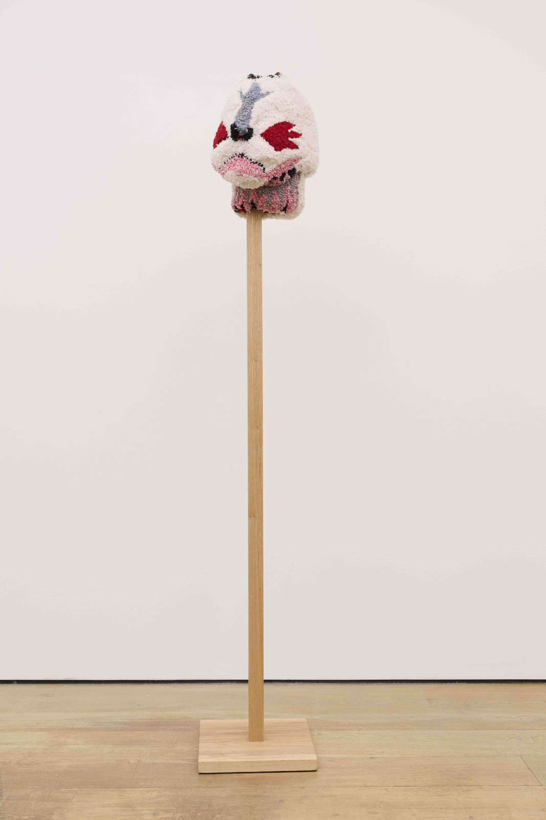 Anna Perach, 'Uncanny Valley (Shaia's eye)', 2025. axminster yarn, artificial leather, 43 x 20 x 30 cm