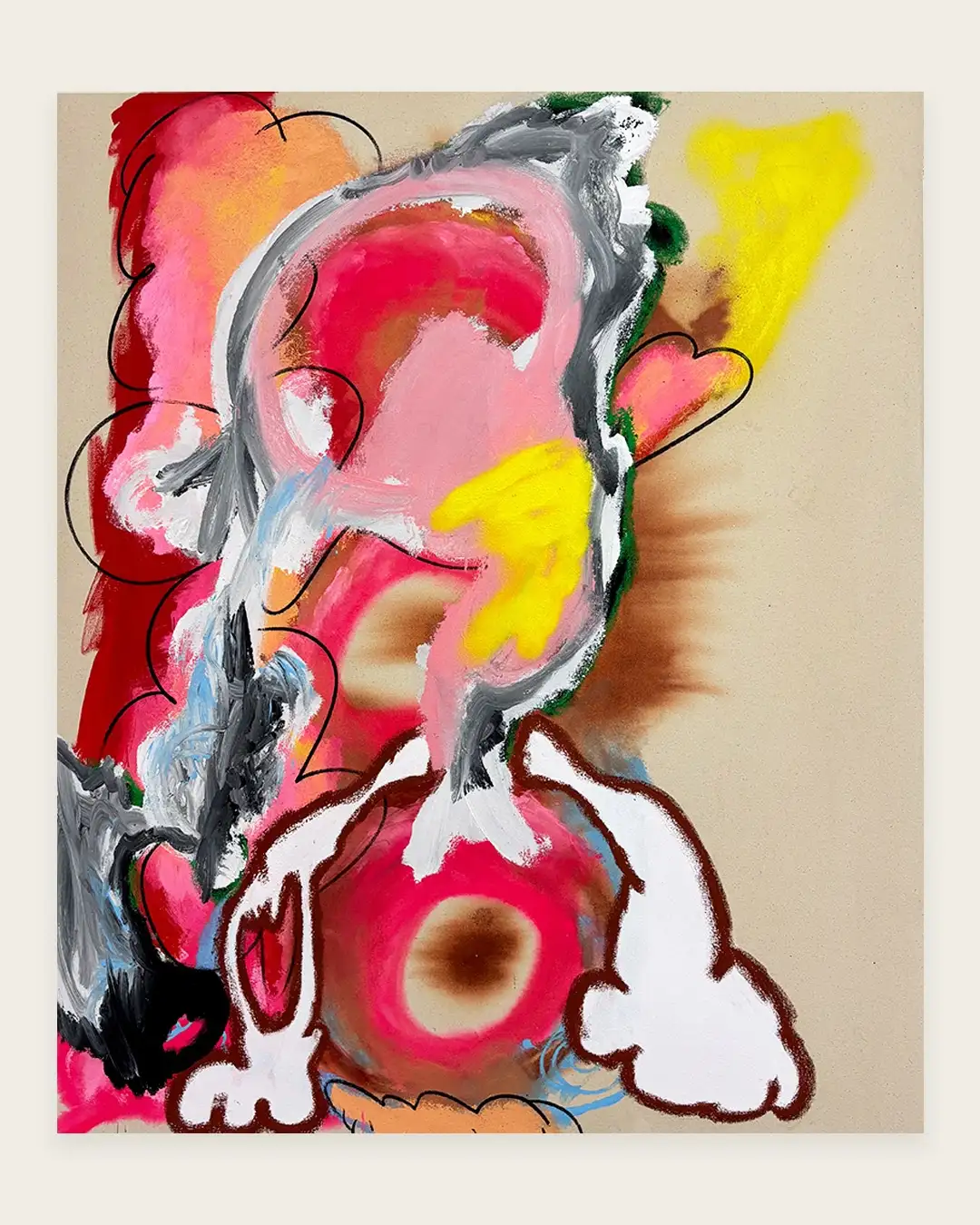 Hetty Douglas,'Psoas', 2025, acrylic, ink, oil bar and charcoal on canvas, 120 x 100 cm. Courtesy of the artist and Haricot Gallery, London