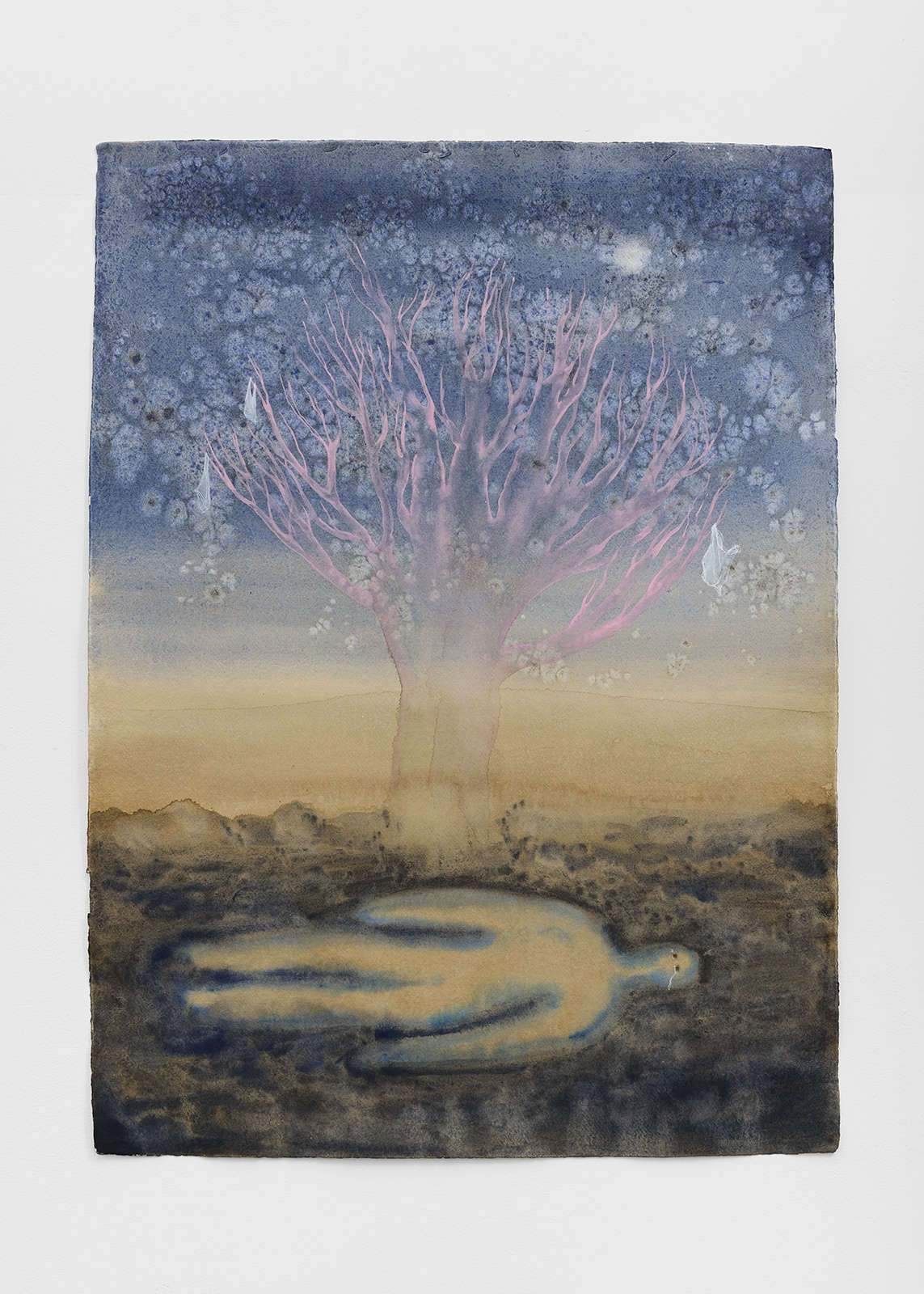 Chioma Ebinama, 'Dryspell', 2025, watercolour gouache and coffee on khadi paper, 77 x 56 cm. Courtesy the artist and Maureen Paley, London.