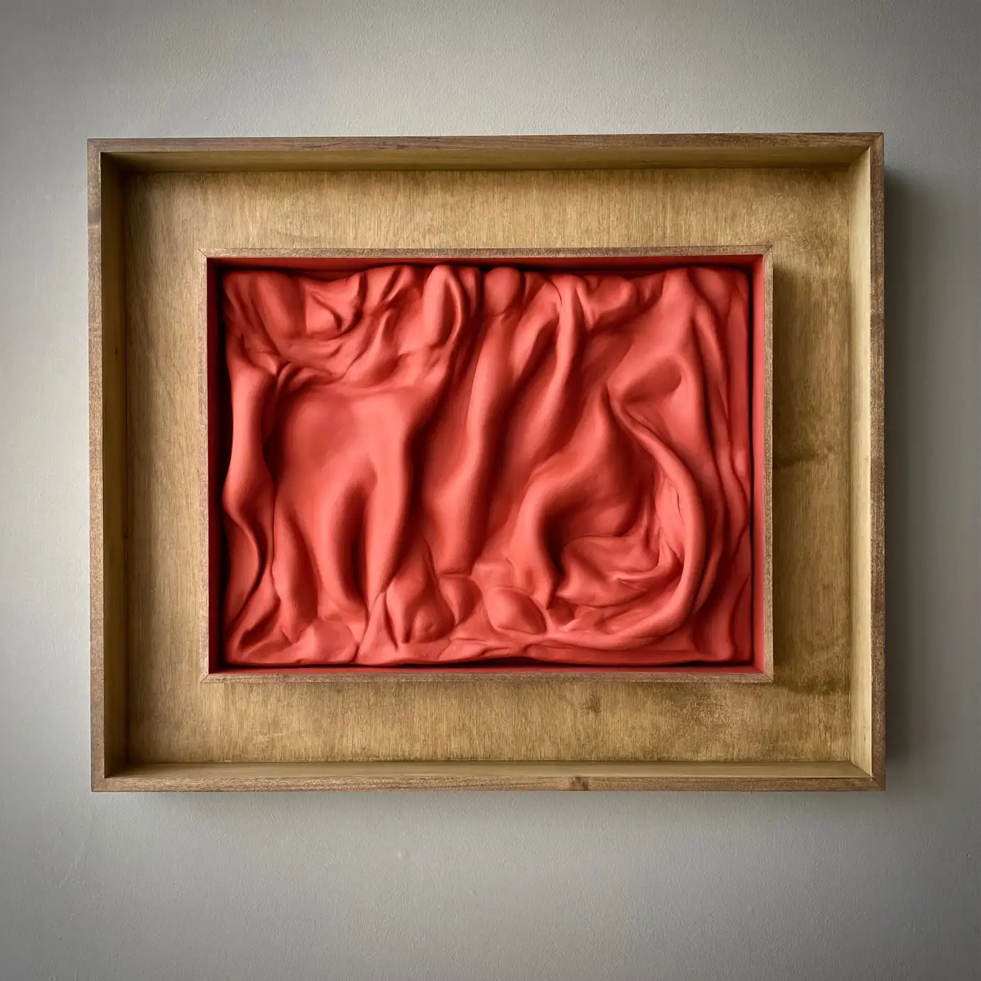 Richard Stone, cavallo, 2022, keramiplast, paint, hand finished tulip wood frame, light and dark oak finish, 47 x 57 x 6 cm