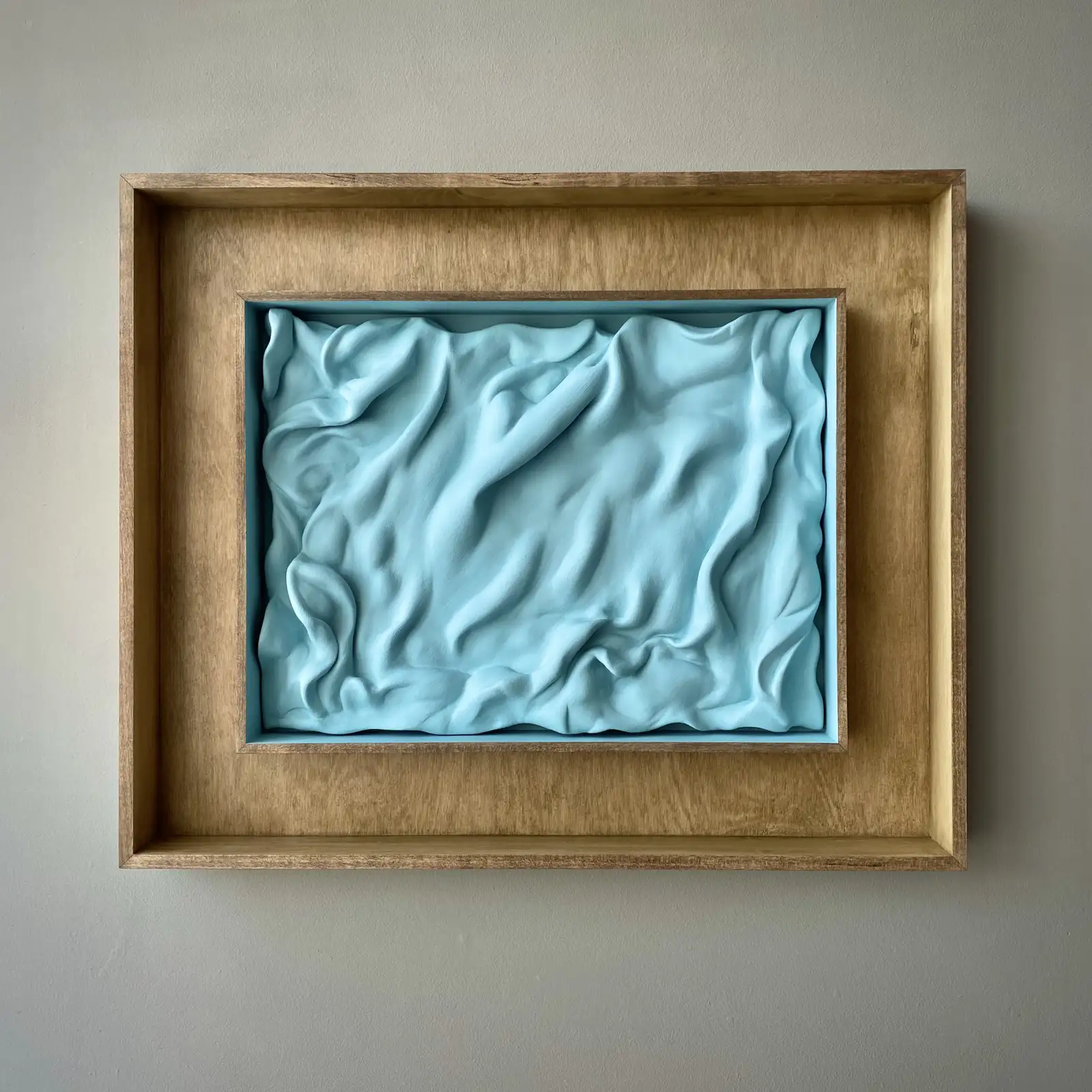 Richard Stone, the bather, 2022, keramiplast, paint, hand finished tulip wood frame, light and dark oak finish, 47 x 57 x 6 cm