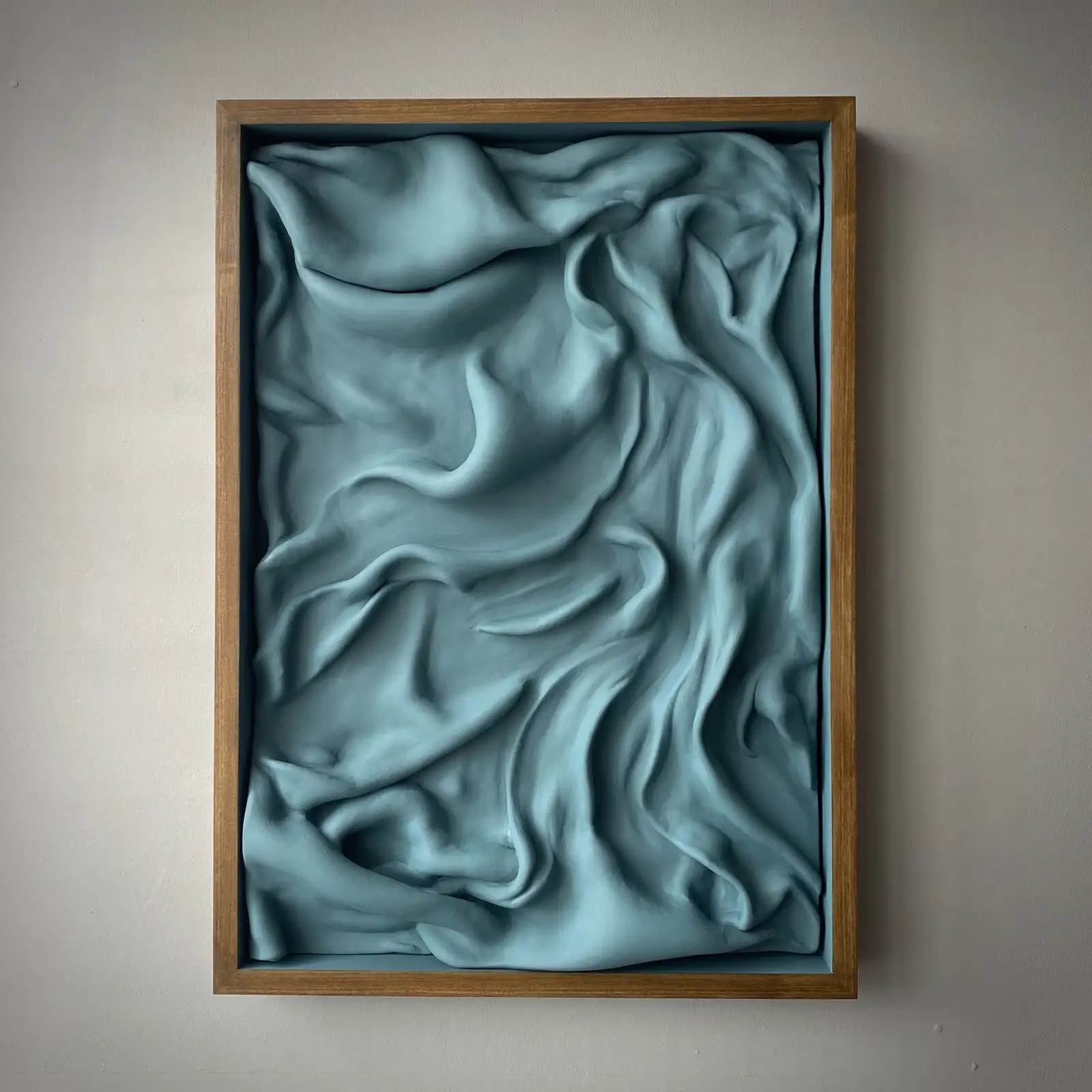 Richard Stone, break, break, break (for Tennyson), 2022, keramiplast, paint, hand finished tulip wood frame, dark oak finish, 70 x 50 x 6 cm