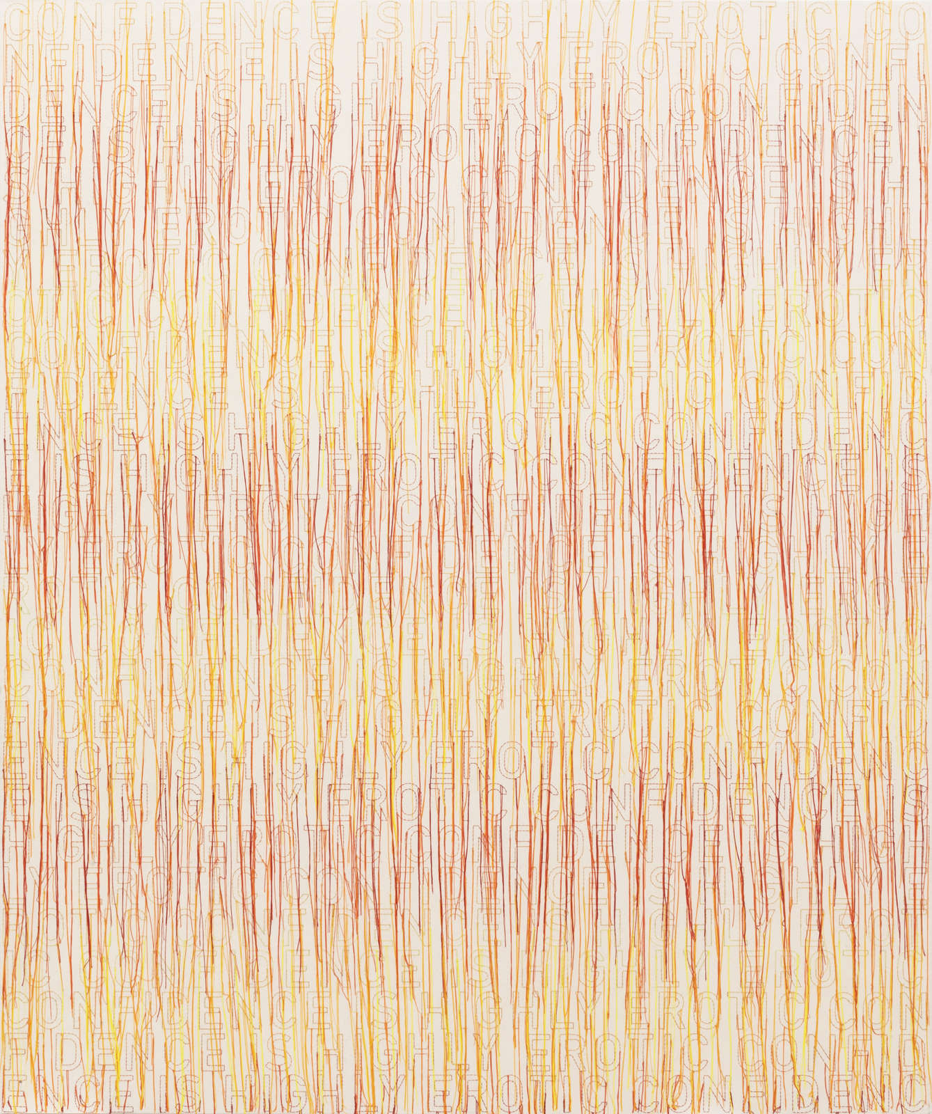 Ghada Amer, Confidence, 2022, Embroidery and gel medium on canvas, 152.4 x 127 cm