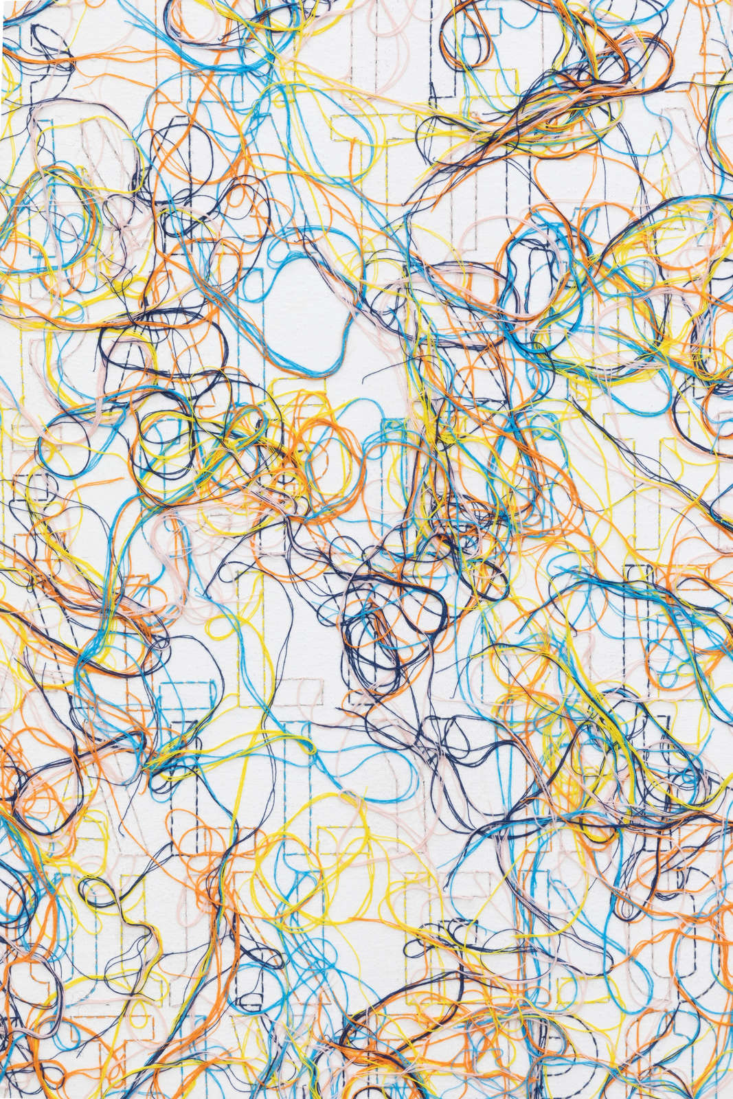 Ghada Amer, Elohim (detail), 2022, Acrylic, embroidery and gel medium on canvas, 101.6 x 121.9 cm