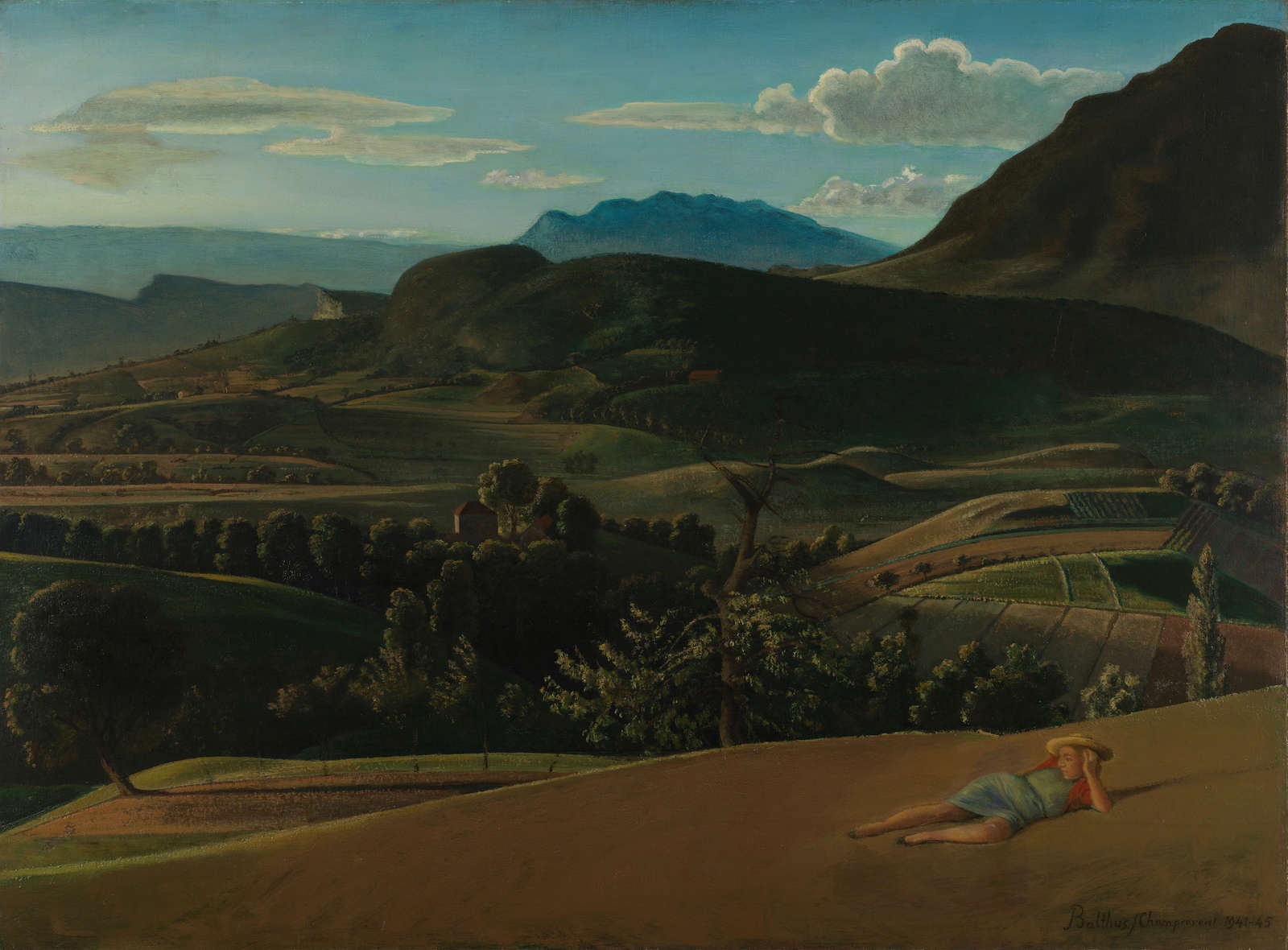 Balthus, 'Paysage de Champrovent', 1941-5. Oil on canvas, 37 3/4 x 51 1/8 in. (96 x 130 cm). Image: Private Collection, Courtesy of Luxembourg + Co., &copy; ADAGP, Paris and DACS, London 2023.