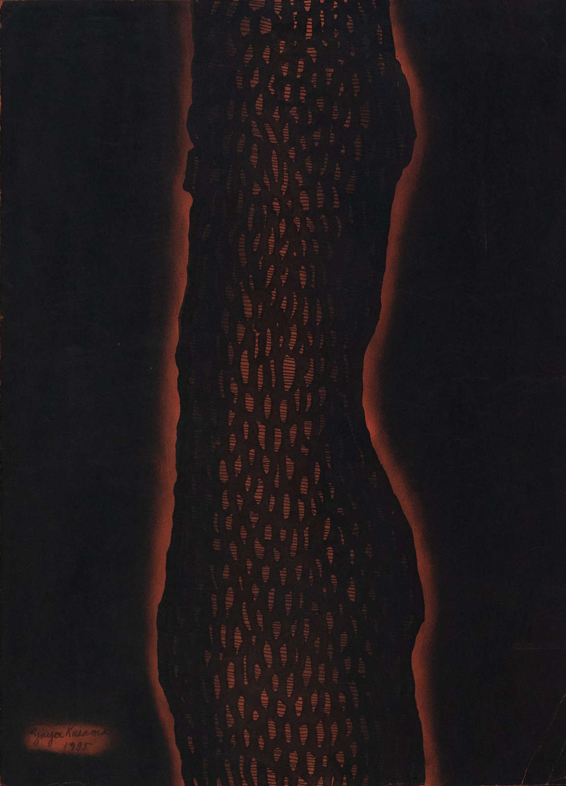 YAYOI KUSAMA, Red River Inside my Eyelids, Ink, pastel, felt pen on paper, 55 x 39.8 cm (21 5/8 x 15 5/8 inches), Signed and date lower left, Yayoi Kusama 1975