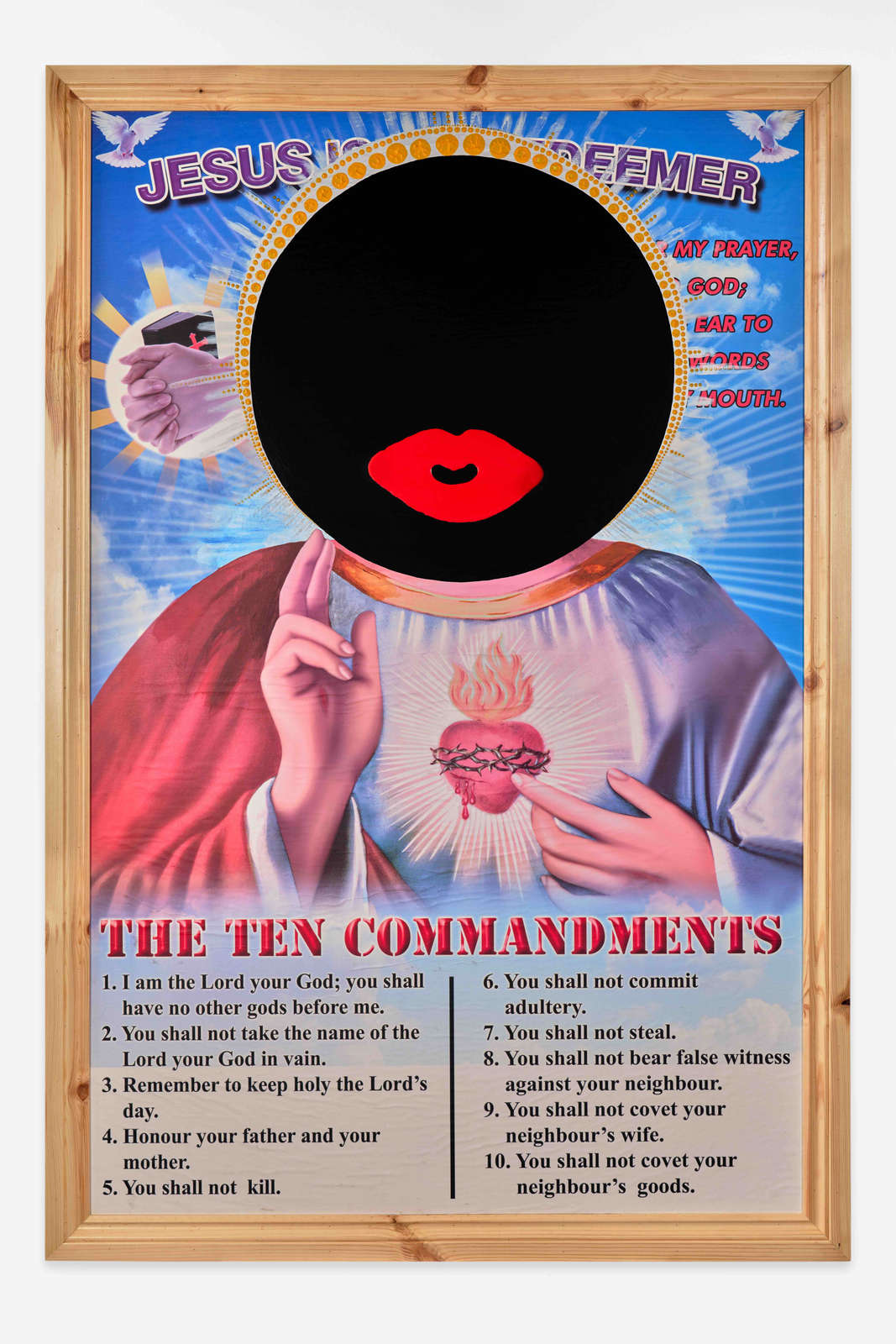 Larry Achiampong, 'Deogracias', 2023. Acrylic, varnish, poster, wooden frame on panel, 145.5 × 98 × 7 cm. Courtesy of the artist and Copperfield, London. Photo credit: Reece Straw.