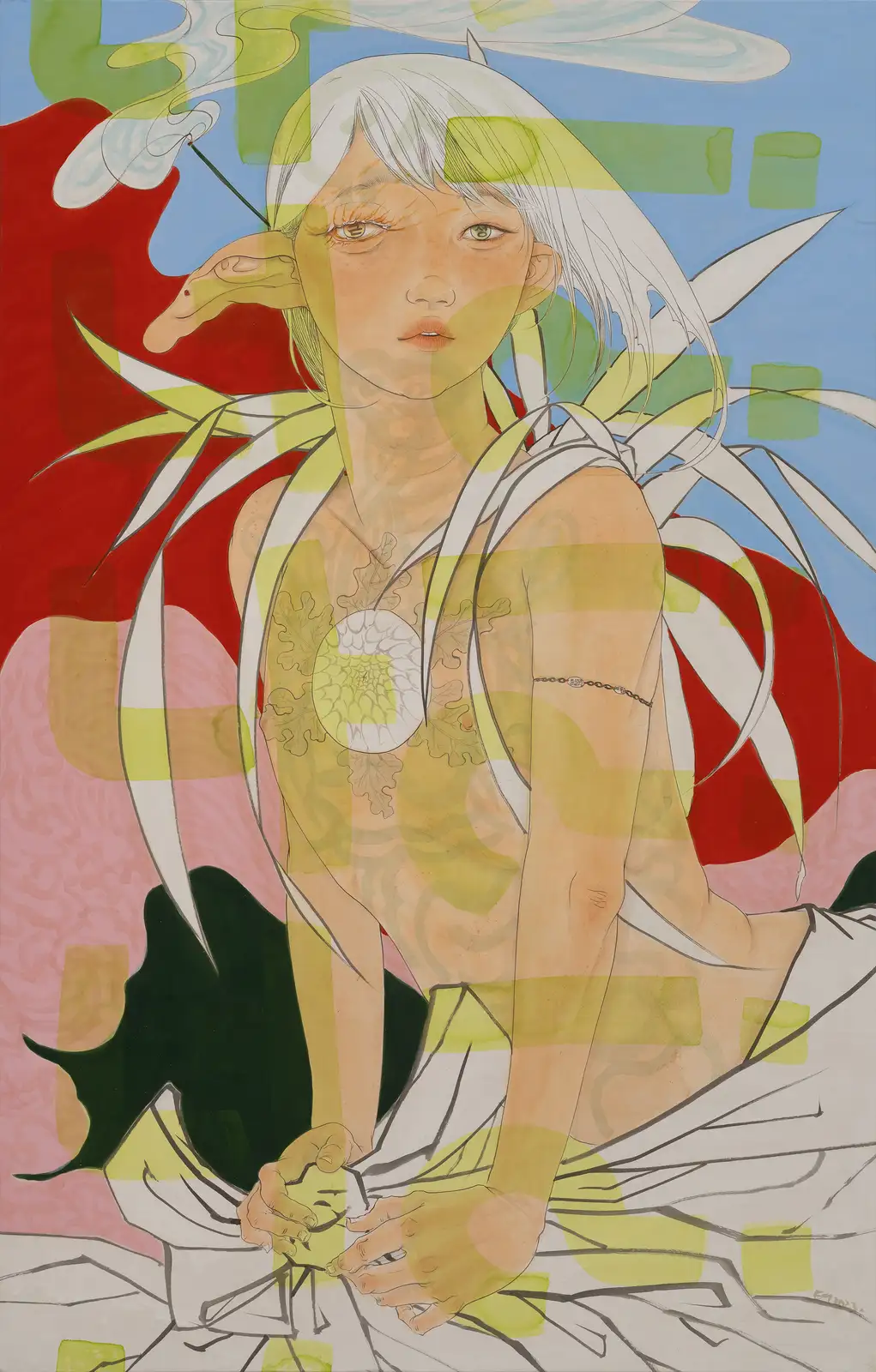 Tae Kim, '어쩌다 근성(Guts by chance)', 2023. Pigment on silk, 124 x 78.5 cm.