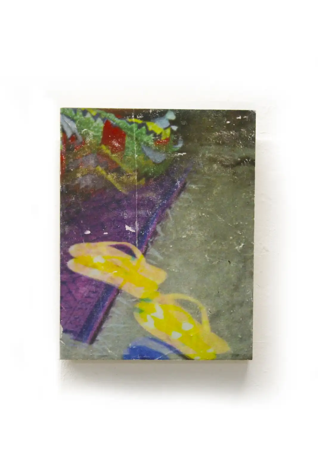 Anthony Ngoya, 'Sandales', 2023. Scanned photo transferred to wood and fabric, 31cm x 40cm.