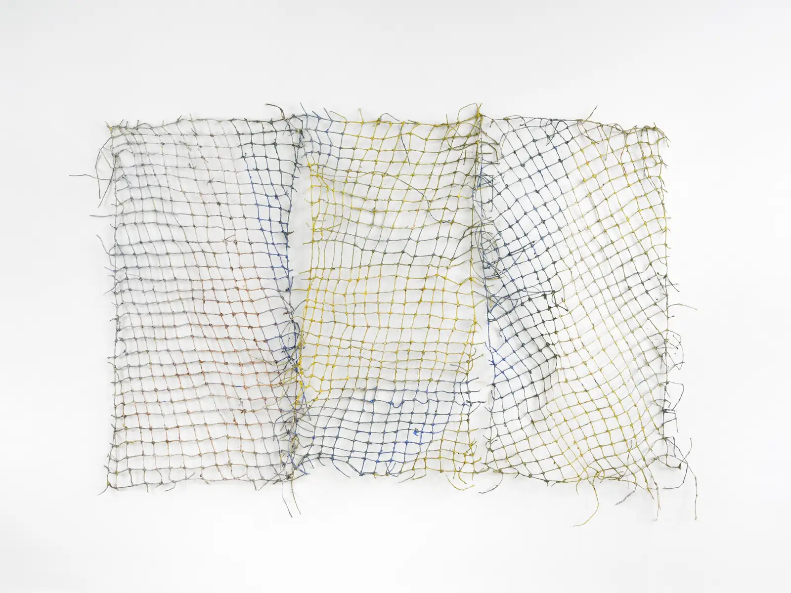 Sophie Bouvier Ausl&auml;nder, 'Call me Ishmael #SBACMI20240405', 2024. String and newspaper, 150 x 220 cm.