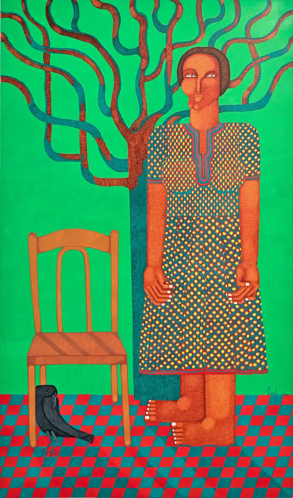 Amel Bashier, 'Untitled IV', 2023. Acrylic and ink pastel on canvas, 195 x 114 cm.