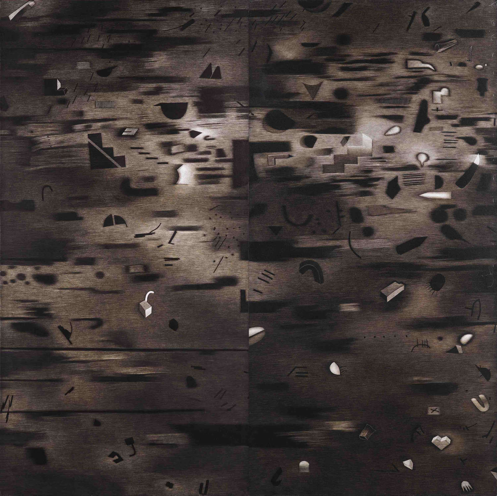 Rameshwar Broota, 'Untitled (Diptych)', 2023. Oil on canvas, scraped with blade, 80 x 80 in.