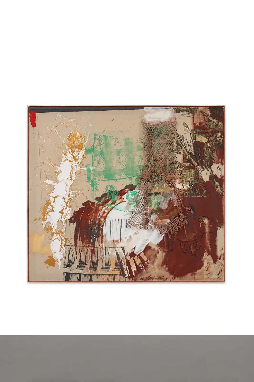 Robert Rauschenberg, 'Onoto Snare / ROCI VENEZUELA', 1985. Silkscreen ink, acrylic and graphite on canvas with object, 177.2 x 199.1 cm. Courtesy Thaddaeus Ropac gallery &copy; Robert Rauschenberg Foundation / ARS, New York 2021.