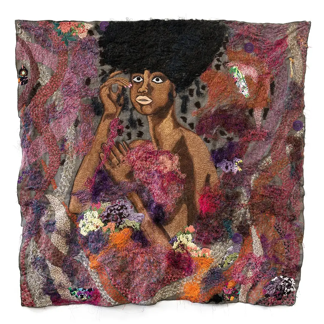 Kimathi Mafafo, 'Untitled', 2022. Hand and machine stitches, embroidery on fabric, 133 x 134 cm.