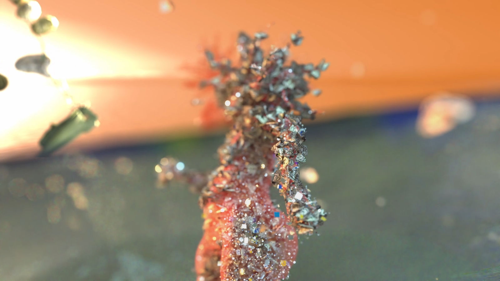 Julien Creuzet, Nos diables rouges, nos dérives commotions : De l’eau du large, ivrogne, de l’eau en étendue, pour se laisser dévorer, Gorgone, une surface pour s’étendre, de l’eau une face, se défendre, miroir. Ne pas croiser nos yeux, nos états vitreux, bien-heureux, nos yeux et nos corps pierres. Être tranchée, reflet lâche, où ruisselle, sang hideux. Princesse éthiopienne dit à l’aide. Voir, le jour, noir de pénombre. Nous nous sommes sentis bleuir, liberté des palabres molaires des paléontologues. Analogue, larmes coagulées dans les rigoles, vieux coquillages. Ciel, la mer est jumelle. Comment croire les deep fake, vigie quand nos langues sont des peer to peer, à n’en plus finir. Louange sous ciel noir, méduse n’est plus dans le rhizome des météores. (Antiquités orientales, divination et algorithme, danse papillon), 2025