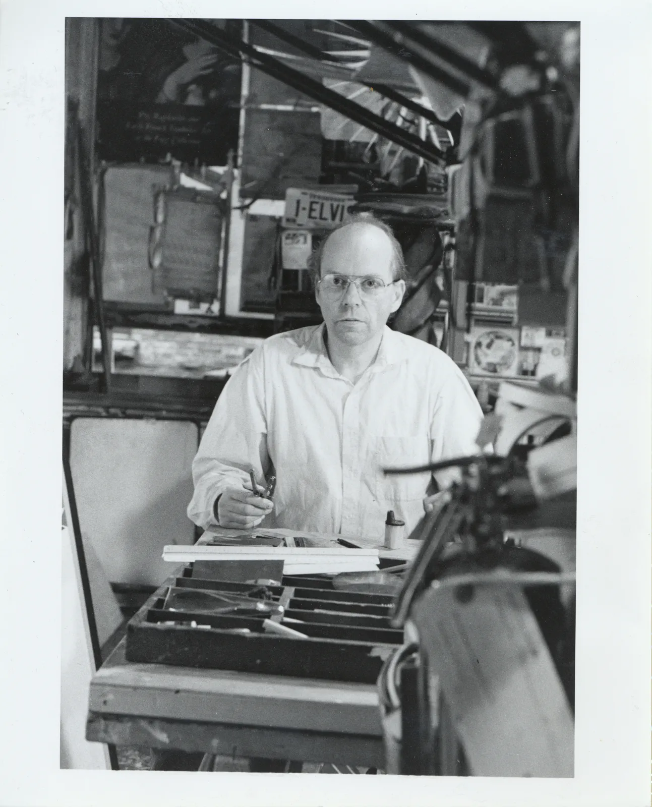Paul Laffoley, 1990. Studio. Photo by Joanna Soltan