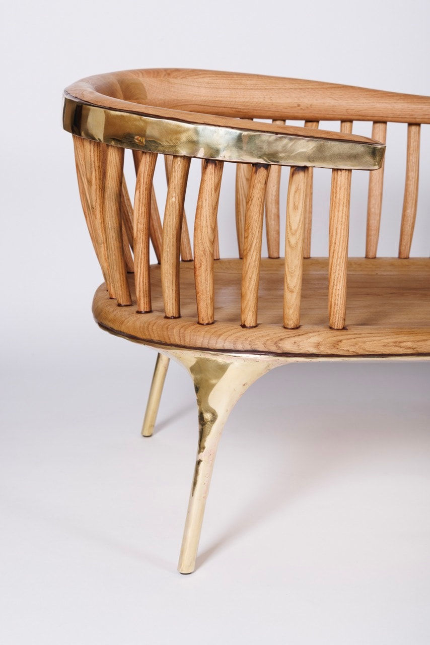 Valentin Loellmann, Brass and Oak Lounge Chair, 2019