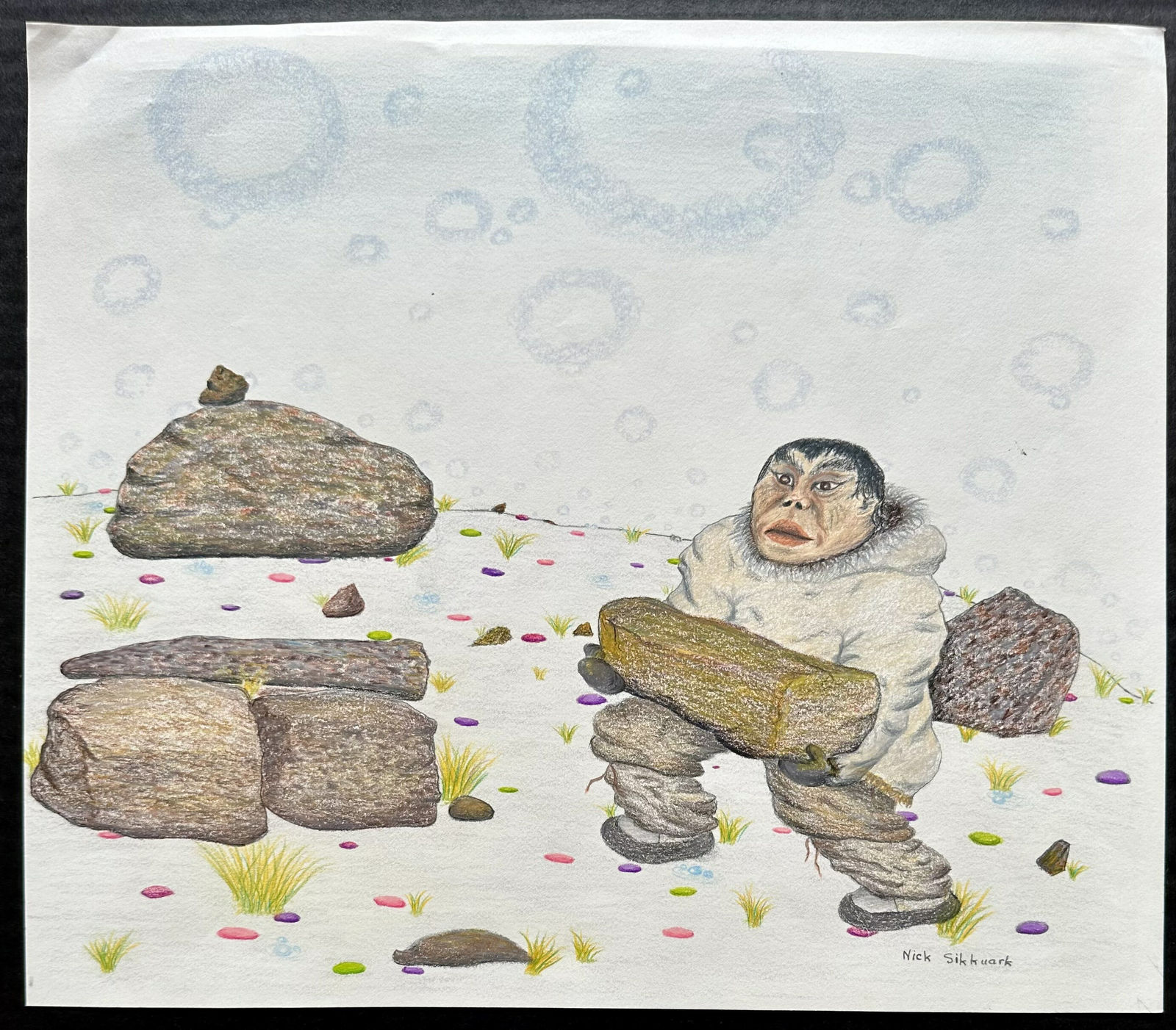 Nick Sikkuark, Building an Inukshuk / homme construisant un inukshuk, 2003