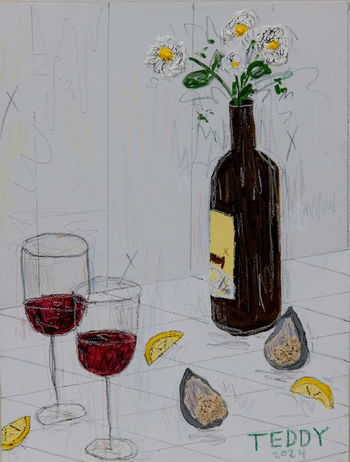 Teddy Benfield, Untitled (Oysters, Red Wine, Oh No...), 2024